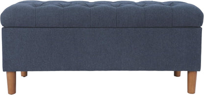 Homepop Home Decor | Tufted Ainsley Button Storage Ottoman Bench with Hinged Lid | Ottoman Bench with Storage for Living Room & Bedroom, Blue Woven