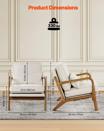 VEVOR Accent Chair, Mid Century Modern Armchair with Solid Wood Frame and Non-Slip Legs, Upholstered Leisure Chair with Linen Fabric and 5.7 in Thickened Cushion, for Living Room, Bedroom, Office