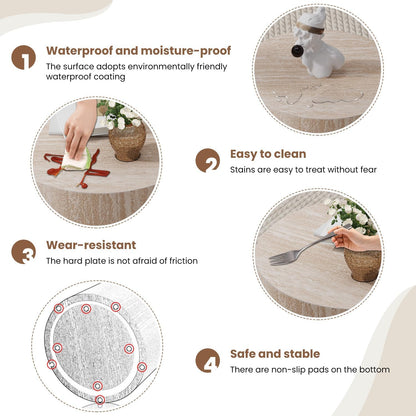 WXFKLDJ Round Nesting Coffee Table Set of 2, Wood Side Table, Travertine | Modern Handcraft Drum Coffees Table, Farmhouse Style End Table, for Living Room Small Spaces, No Assembling