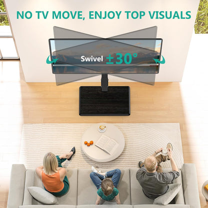 WALI Floor TV Stand with Power Outlet, Tall TV Stand Mount for 32-75 inch TV up to 110 lbs, Swivel and Height Adjustable TV Stands with Wood Base for Bedroom, Living Room(TVDVD-7P), Black