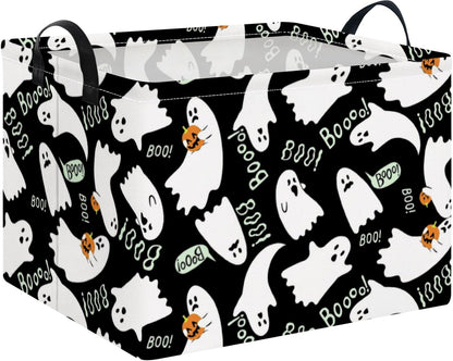 NTAO Gift Storage Basket Empty for Halloween, Storage Bin with Handles, Room Decor, Book Box(Black Ghost Boo)