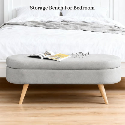 Storage Bench, 43" Storage Ottoman Bench for Bedroom, Upholstered Entryway Benches with Seating, Rubber Wood Legs, Shoe Storages Benches for Bedroom, Living Room, Entryway, Bed Side, Grey