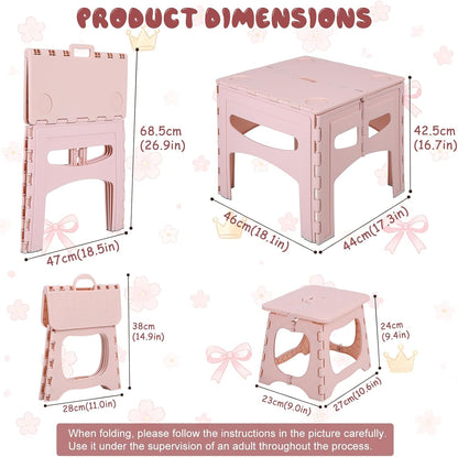 3 Piece Kids Foldable Table and Chairs Set, Toddlers Drawing Activity Desk, | Portable Picnic Table, Easy-Fold Pinch-Free Children's Furniture for Arts Toys Snacks and Indoor Outdoor Use Pink