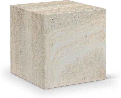 Meridian Furniture 99029Travertine-ET Piazza Collection Art Deco Indoor/Outdoor Concrete End Table with Travertine Finish, 16" W x 16" D x 16" H, Travertine