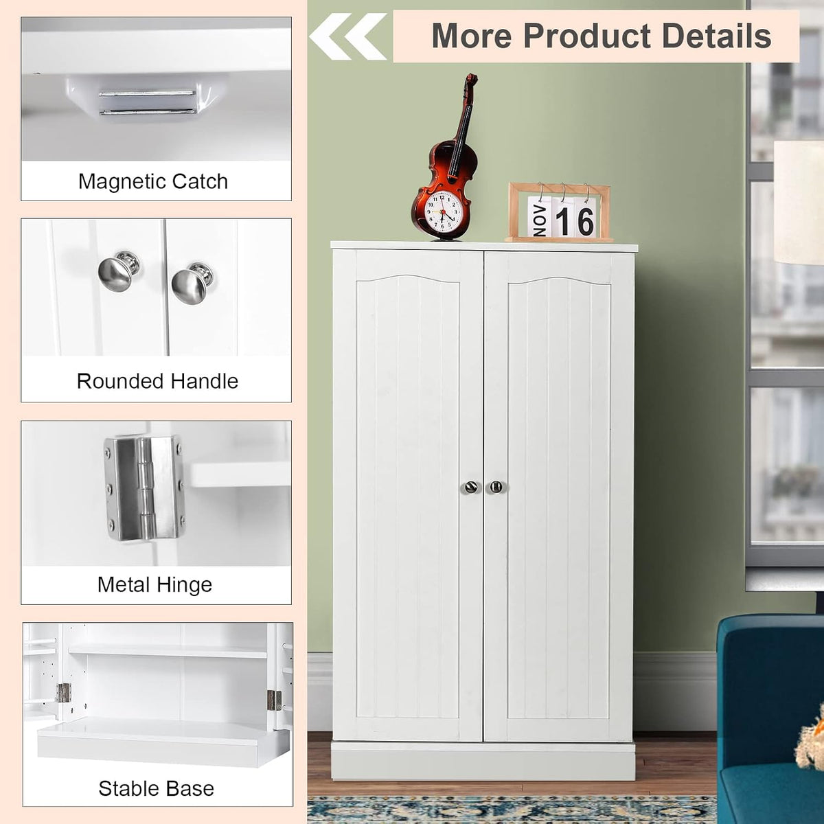 Tangkula Kitchen Pantry Cabinet, 17-Tier Buffet Sideboard with 2 Doors and 6 Adjustable Shelves, Kitchen Storage Cabinet, Space Saving Cupboard for Dining Room Living Room, 23 x 12 x 41 Inch (White)
