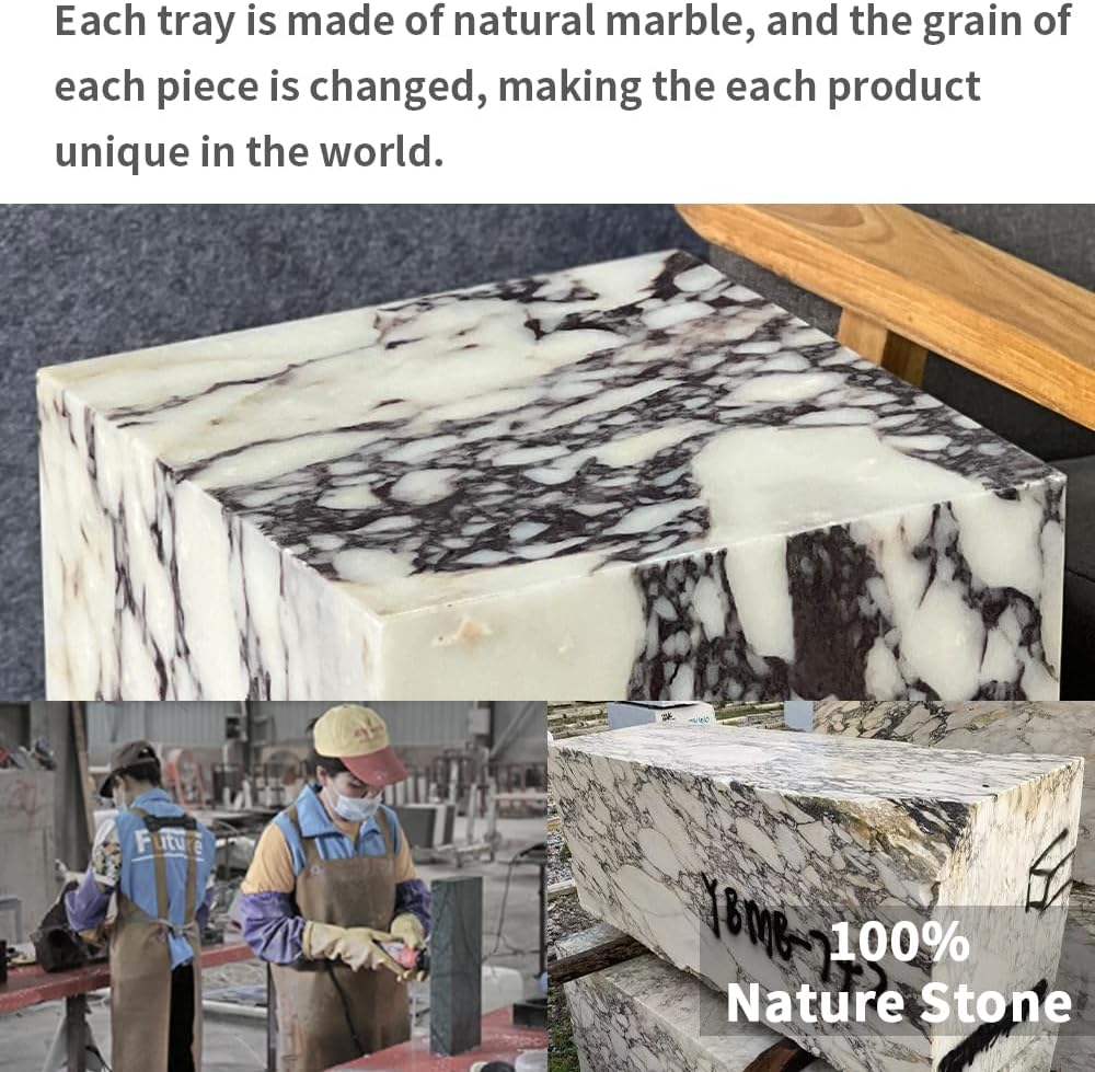 Luxury Marble Side Table,Square End Table for Modern Sofa and Bed, Living Room, Sofa, Bedroom（Calacatta Viola）
