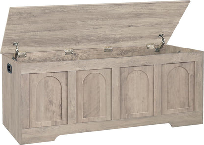 DINZI LVJ Storage Chest, Wooden Toy Box, Greige 50.0" L | Extra Large Storage Bench, 2 Soft-close Hinges, Finger-safe Flip-Top Lid, Easy Assembly, Farmhouse Trunk, Living Room/Bedroom