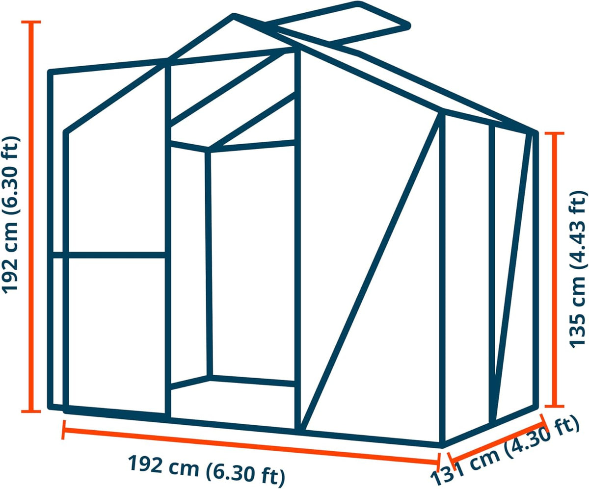 Greenhouse Jasmin 2 Aluminum Frame - 6.3 x 4.3 ft Approx. 6 mm Polycarbonate Panels