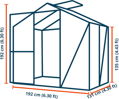 Greenhouse Jasmin 2 Aluminum Frame - 6.3 x 4.3 ft Approx. 6 mm Polycarbonate Panels