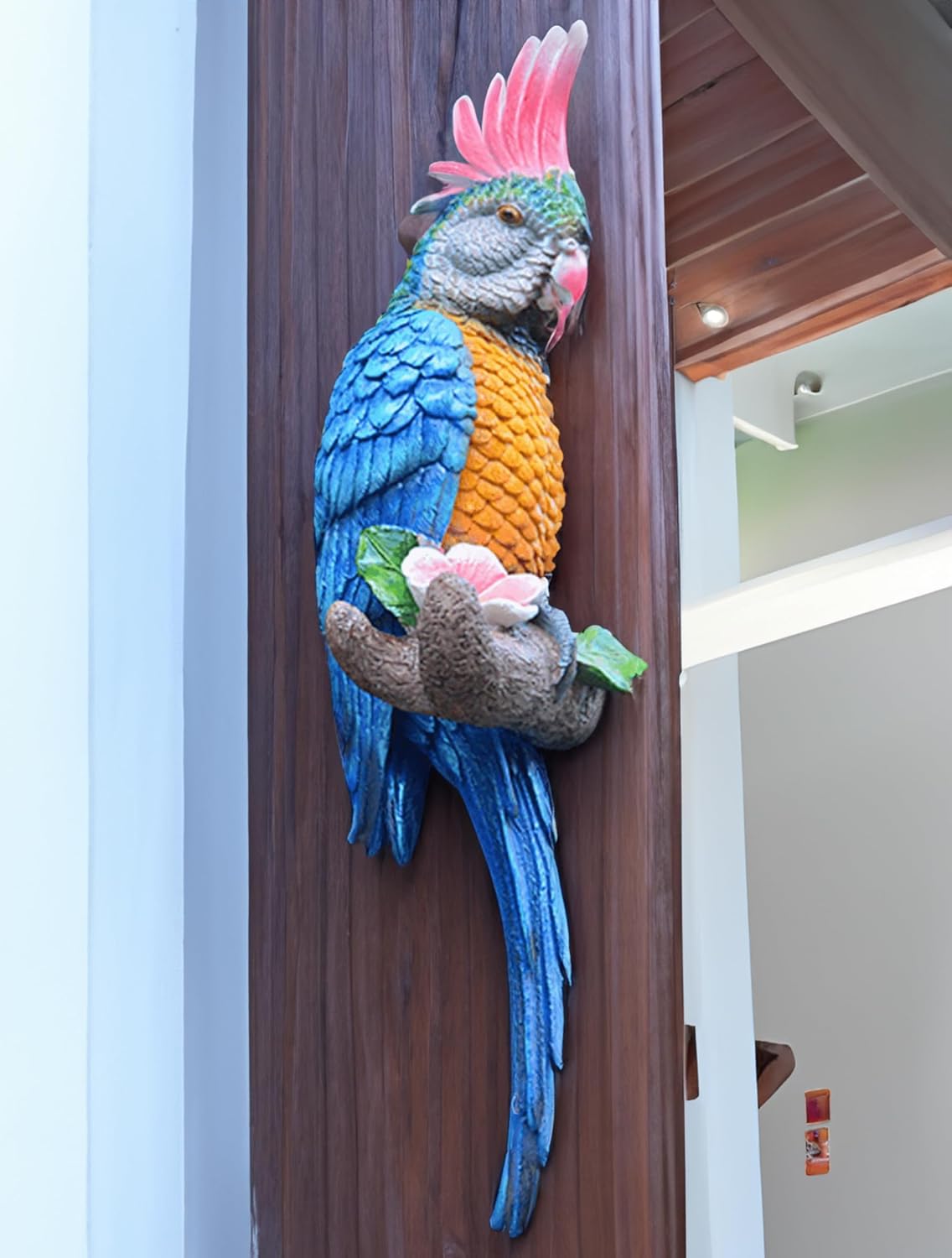 Coolboy Parrot Figurine, Outdoor Resin Bird Decoration, Flapping Macaw Bird Tropical Decor Wall Sculpture, Polyresin, Blue