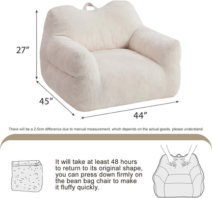 HUGHEAVEN Big Bean Bag Chair for Adults, Giant Oversized Bean Bag Couch, Comfy Reading Chair with Armrests, Soft Cozy Chair for Bedroom, Lounge Sofa for Gaming, Napping & Relaxing, Beige