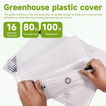 16Ftx20Ft Greenhouse Cover,Clear Plastic Tarps,16Mil Heavy Duty Waterproof tarp with UV Resistance and Grommets,Greenhouse Plastic for Gardening,Farming,Nursery,Garden