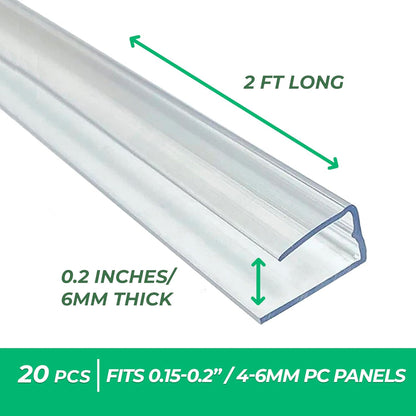 Polycarbonate Greenhouse Panels U Connector - 20 Pieces, 2ft Length, Prevent Dust, Rain & Moisture from Getting into Twin-Wall Panels, Fit 6mm or 4mm (0.2 in) Panels (U Connectors 6mm-2ft)