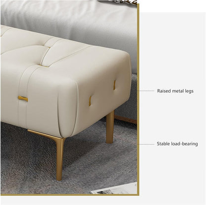 Modern Upholstered Tufted Bench with Padded Seat, Footrest Foot Stool with Sturdy Metal Leg, Leather for Bedroom Living Room Entryway Entryway(Light Grey,100 * 40 * 43cm)