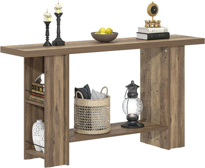 FOLUBAN 53 Inch Long Entryway Table, 2-Tier Wood Console Table with Storage Side Shelves, Farmhouse Sofa Table for Living Room, Narrow Hallway Foyer Table Behind Couch for Home Decor, Rustic Oak