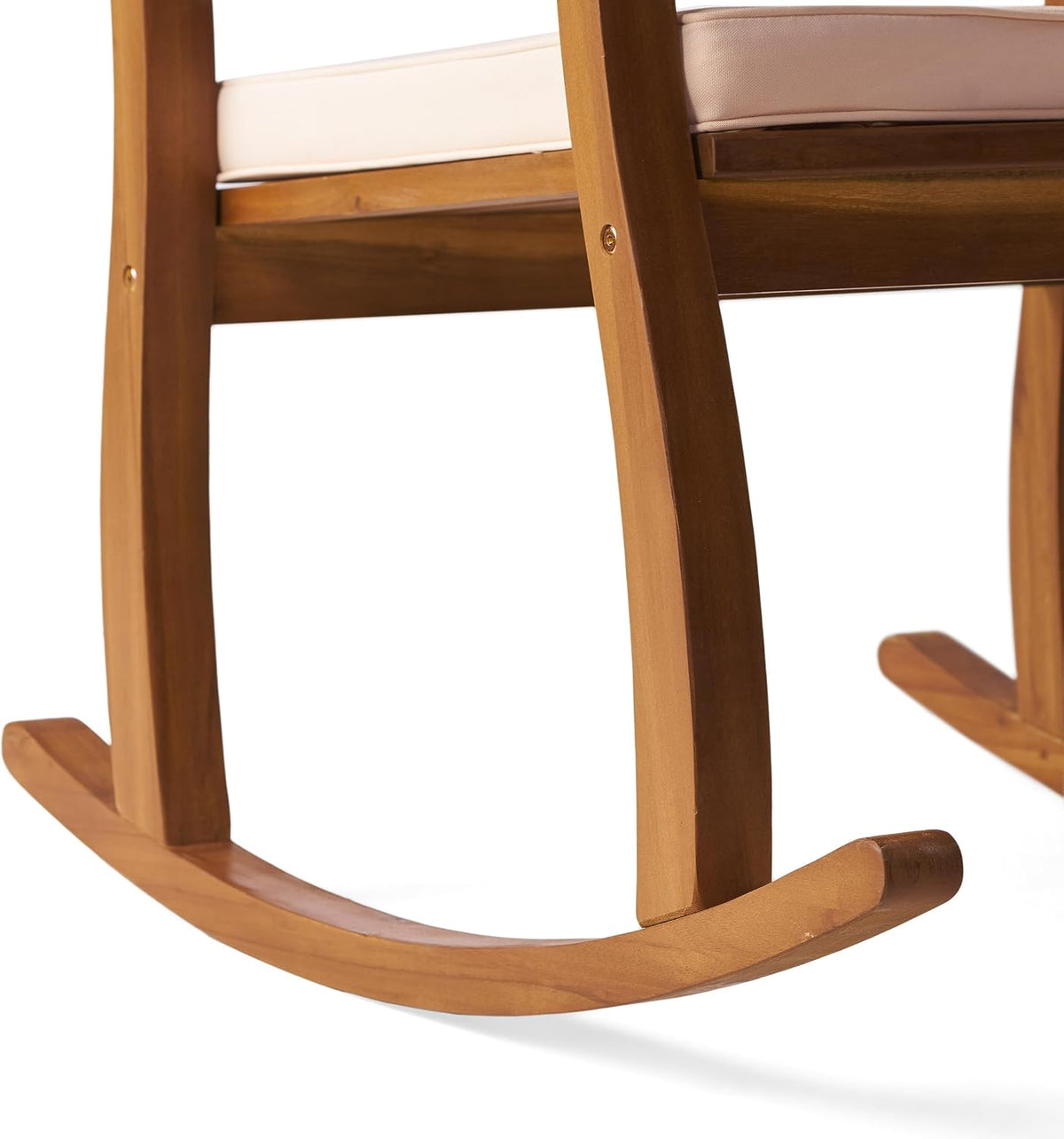 Christopher Knight Home Selma Acacia Rocking Chairs with Cushions, 2-Pcs Set, Teak Finish