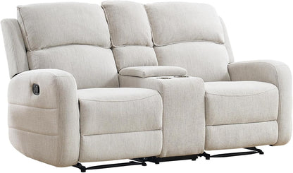 EBELLO Manual Living Room Furniture Reclining Couch Set, Soft Fabric Loveseat Recliner Sofa for Meeting Room, Overstuffed Backrest and Armrest (Loveseat)