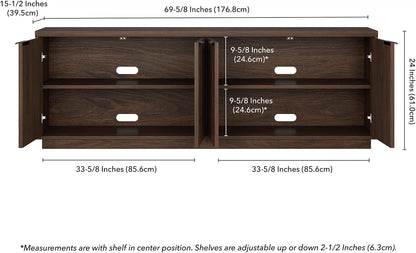 Henn&Hart 70" TV Stand for TVs up to 78", Rich Brown | Elegant ribbed doors, adjustable shelves, and cable cut-outs create stylish, clutter-free storage for any room