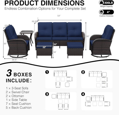 Joyside Wicker Patio Furniture Set, 6 Piece Outdoor Furniture Set with Thickened Cushions, High Back, Deep Seating, Wide Armrest, Outdoor Swivel Rocker Chairs for Porch, Deck