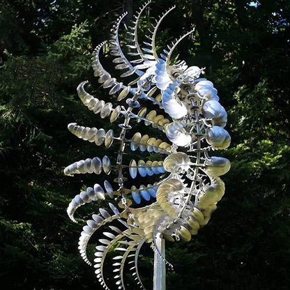 Magical Metal Windmill, Stainless Steel Windmill,Kinetic Metal Wind Spinners Garden Stake, 3D Wind Sculptures Move with The Wind Lawn Solar Wind Catcher Outdoor Patio Garden Decoration (SILVER-1PCS)