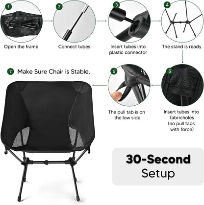 Lightweight Portable Camping Chair - Folding Backpacking Hiking Chair with Carry Bag for Outdoor Travel, Beach, Picnic, Festival (Black)