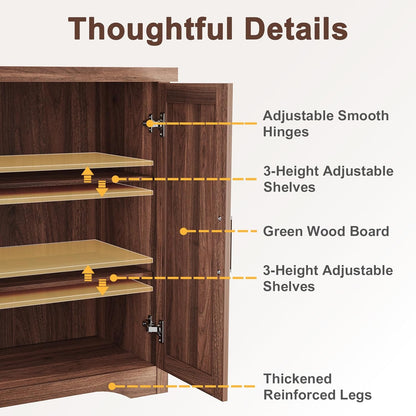Memobarco Fluted Buffet Cabinet with Storage Accent Sideboard,Modern Credenza with 2 Doors & Adjustable Shelves,Wood Coffee Bar Table Console for Dining Room Kitchen Living Room Entryway, Walnut