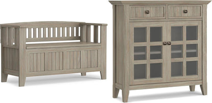 SIMPLIHOME Acadian Solid Wood 48 inch Wide Storage Bench that Seats 2 and 36 inch Wide Storage Cabinet in Distressed Grey for the Living Room, Entryway, and Family Room, Transitional Style