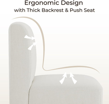 CHITA Dining Chairs with Casters Set of 4, Fully Assembled, Linen | FSC Certified Upholstered Armless Modern Rolling Dining Chairs with Rollers for Bedroom Reading Room Living Room