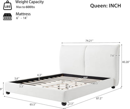Merax Modern Upholstered Bed Frame with High Pillow-Back Headboard