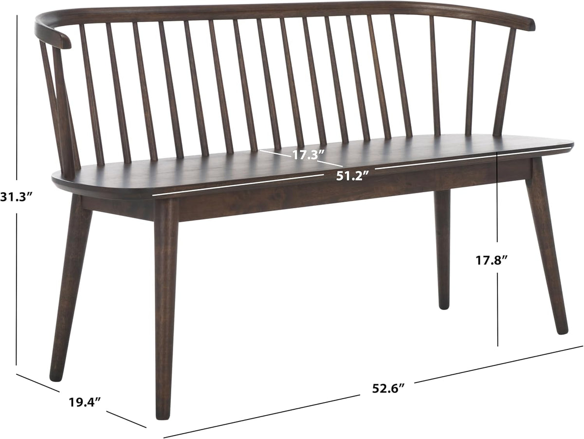 SAFAVIEH Furniture - Blanchard Spindle Bench - Dark Walnut - Solid Wood - Classic Windsor Design - Ideal for Entryway, Bedroom, Dining Room, 17.8" Seat Height (BCH8500G)