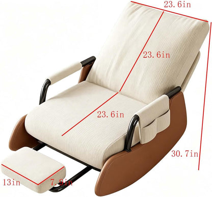 Ergonomic Folding Rocking Chair with Footrest,Folding Rocking Chair | Single Lazy Relax Chair with Arm Storage Pocket for Reading Napping Lounging