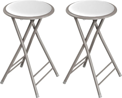 Lavish Home Folding Stool with Padded Backless Seat Set of 2, White, 24” | Counter Height Bar Stools with 225lb Capacity, Portable Indoor & Outdoor, Extra Seat for Kitchen, Rec Room or Camping