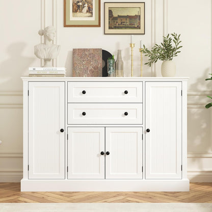 Farmhouse 47" Buffet Cabinet with Storage,Large Sideboard Buffet with Drawers and Adjustable Shelves, Rustic Coffee Bar Cabinet for Kitchen, White