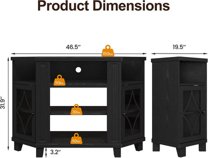 RoyalCraft Corner TV Stand for TVs up to 55 Inch: Corner Tall Entertainment Center with Storage, Modern Wood Media Console Cabinet for Living Room, Bedroom, Satin Black