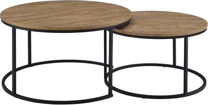 35" Textured Mango Wood Nesting End Table, Nesting End Tables with Open Metal Frame, Coffee Table Set with Flexible Layout for Modern Indoor Lounge Areas, Mango Color
