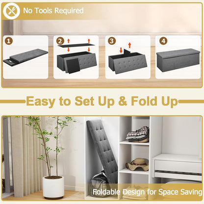 43" Folding Storage Ottoman Bench, End of Bed Foot Rest Stool with Removable Divider & Side Pocket, Storage Chest for Entryway, Living Room, Bedroom, 660 lbs Weight Capacity (Dark Grey)