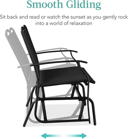 Best Choice Products 2-Person Outdoor Patio Swing Glider Steel Bench Loveseat Rocker for Deck, Porch w/Textilene Fabric, Steel Frame - Black