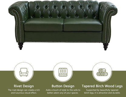 QHITTY Accent Sofa, Chesterfield Loveseat Modern Leather Couch Upholstered Sofa with Tufted Back for Living Room Furniture (Green)