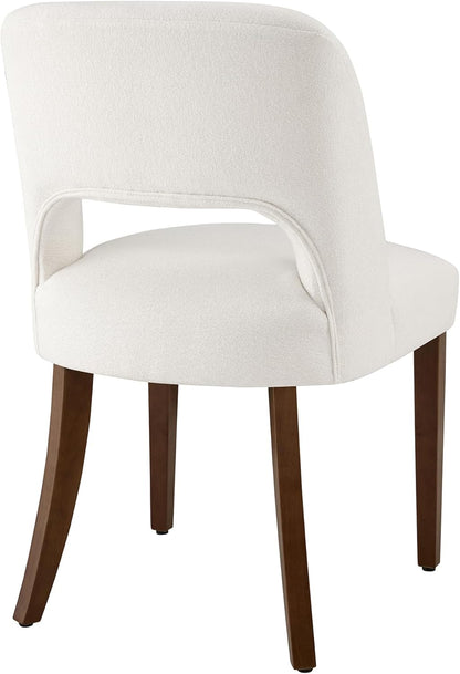 KISLOT Upholstered Dining Chairs Set of 2, Modern Armless Kitchen Chairs with Solid Wood Legs, Boucle Fabric, Sturdy Spring Structure, Comfortable Padded Dining Room Chairs, Cream