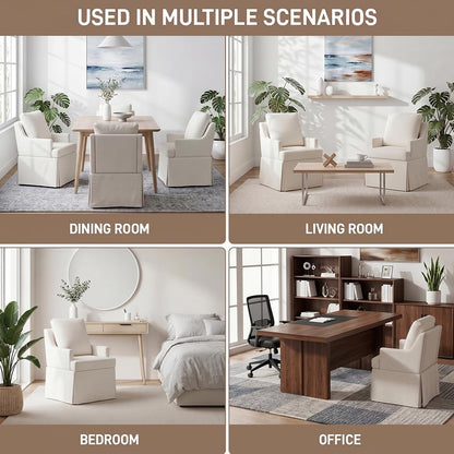 UVV Upholstered Dining Chairs Set of 2, Modern Kitchen Chair Dining Room Chair with 4 Casters, Linen Armchair for Bedroom Reading Room Living Room,Beige