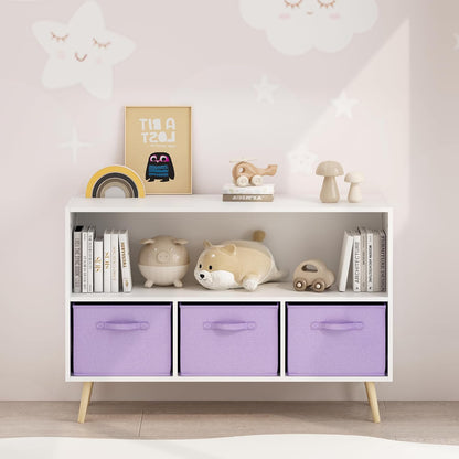 Kids Bookcase with Collapsible Fabric Drawers, Toddler Table and | Multi-purpose kids furniture set for bedroom with collapsible fabric drawers, sturdy MDF board, easy setup, perfect for
