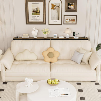 Aduanbang 5.9" Console Table with Outlet – Narrow Sofa Table, Behind Couch Table for Living Room & Hallway, 5.9" x 39.4" x 30", Metal Frame, Rustic Brown