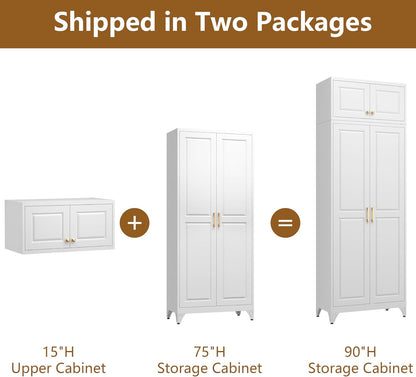 Polup 90" Pantry Cabinet, Tall Metal Storage Cabinet with Doors and Shelves