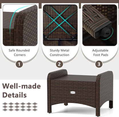 RELAX4LIFE Wicker Outdoor Ottomans for Patio - Set of 2 Rattan Footstools w/Removable Cushions, Multipurpose Outside Foot Rest, Side Table & Additional Seating for Porch Garden Backyard (Beige)