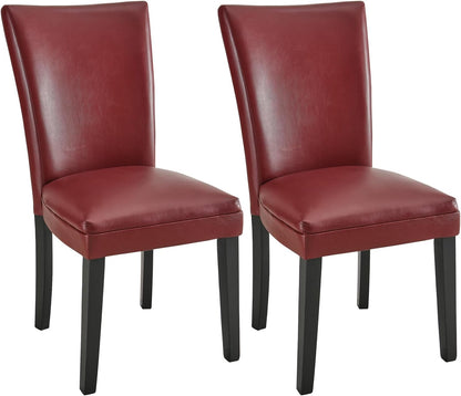 Set of 2 Retro Dining Chairs, Upholstered Parsons Chairs with Wooden Legs & Faux Leather, Perfect for Kitchen, Dining Room & Café, Wine Red