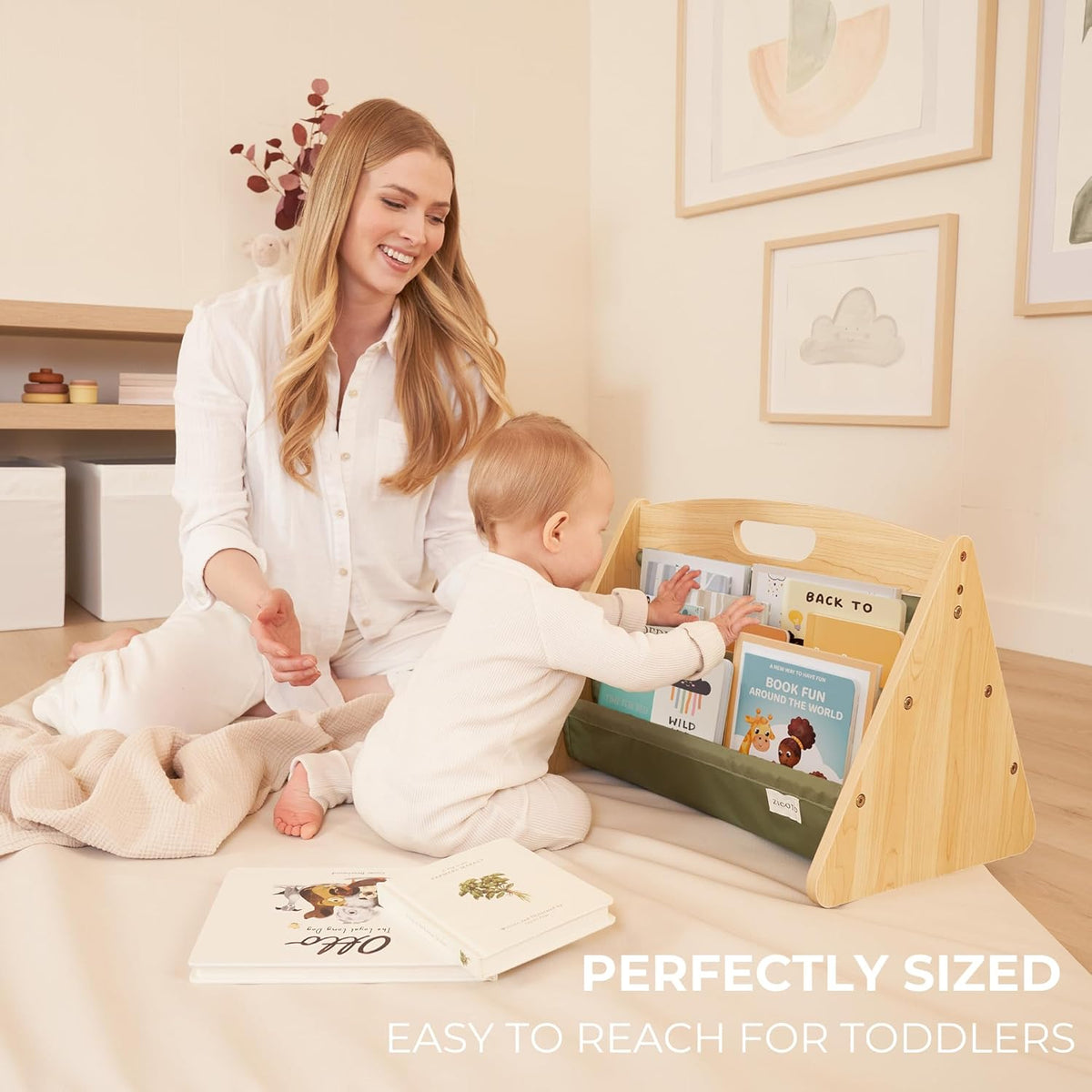 Decorative Wooden Bookshelf with Handle for Kids Rooms - Montessori Shelf | Keeps Books Neatly Organized and Within Reach for Toddlers - Easy Install Book Shelf for Baby's Bedroom or Playroom Decor