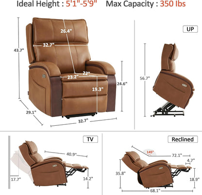 MCombo Power Lift Recliner Chair for Elderly with Power Headrest 7917 | Heat and Massage, Solid Wood Armrest, FSC Certified, USB&Type C Charging Port, Side Pockets, Faux Leather