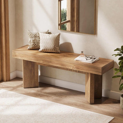 Tribesigns Wooden Entryway Bench, 47" Farmhouse Indoor End of Bed Bench, Long Dining Benches Seat for Bedroom, Dining Room, Hallway, Foyer (Rustic Brown)