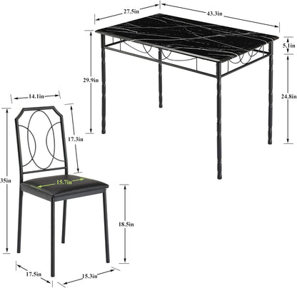 VECELO 5 Piece Dining Table Set for 4, Dinette with Chairs for Kitchen, Breakfast Nook, Small Space,Easy Assembly