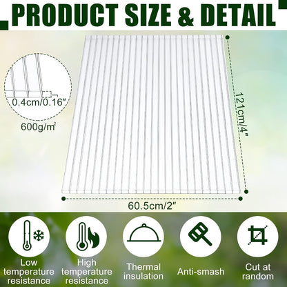 Tatuo 6 Pack 4' X 2' X 0.16'' Polycarbonate Greenhouse Panels Polycarbonate Sheets Twin-Wall Roof Panels Waterproof UV Protected Clear Corrugated Plastic Roofing for Greenhouse Replacement
